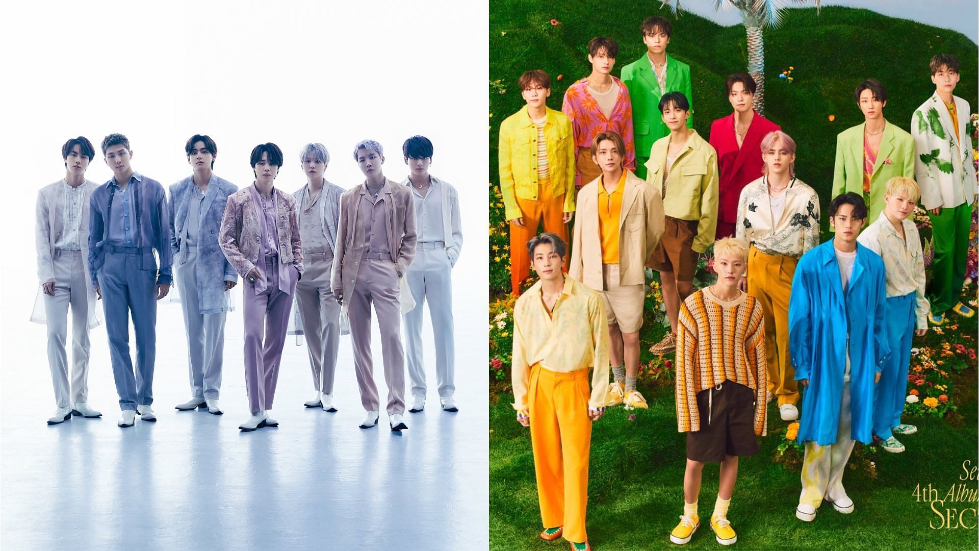 Fans discuss alleged increased autotuning in BTS, SEVENTEEN and other HYBE groups (Images via X/BIGHIT_MUSIC and pledis_17)