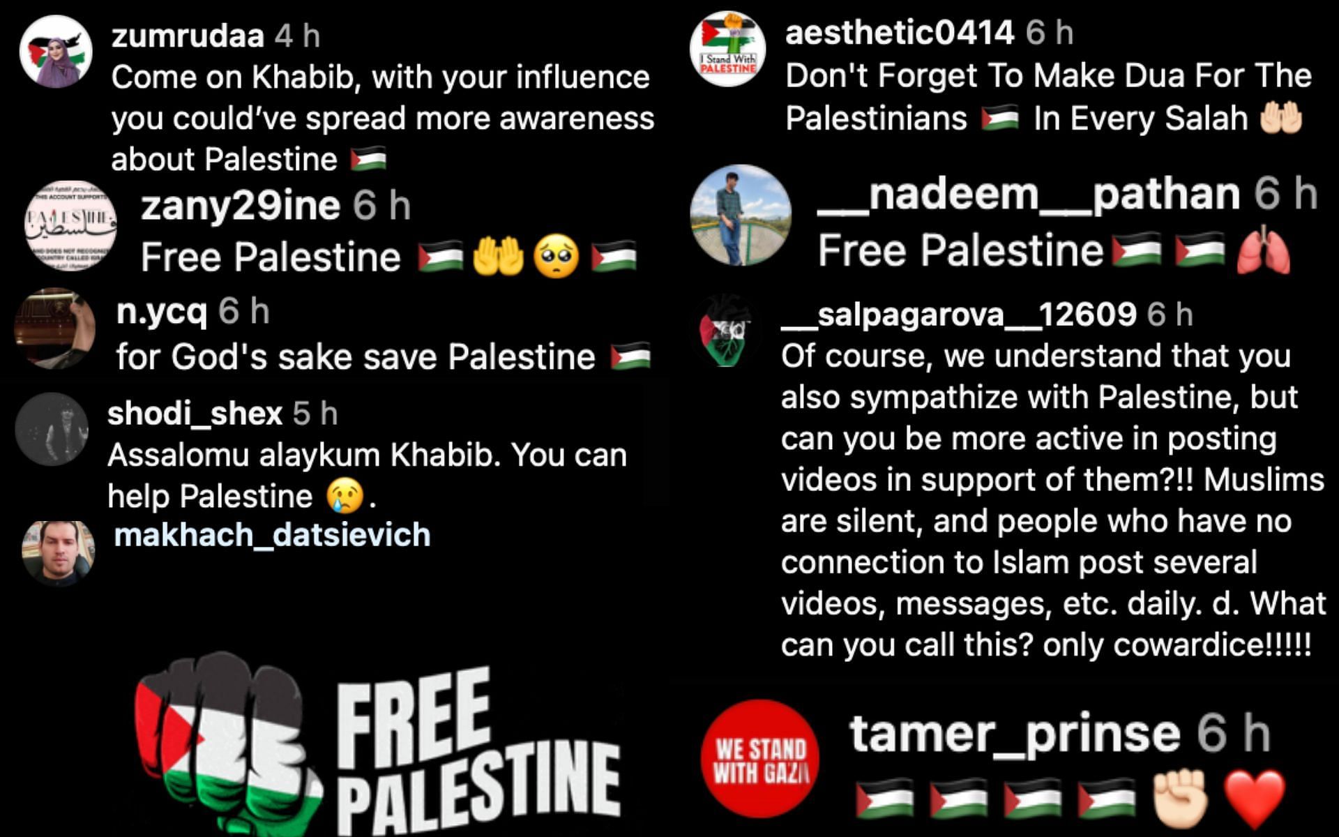 Fans react to Nurmagomedov&#039;s post on Instagram with calls to support Palestine.