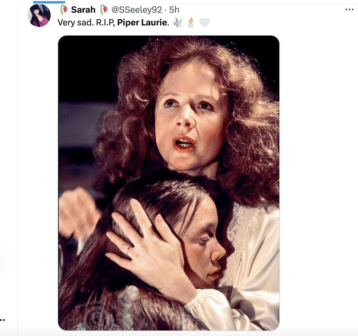 Social media users mourn the loss of Piper as the actress passed away at the age of 91. (Image via Twitter/@SSeeley92)