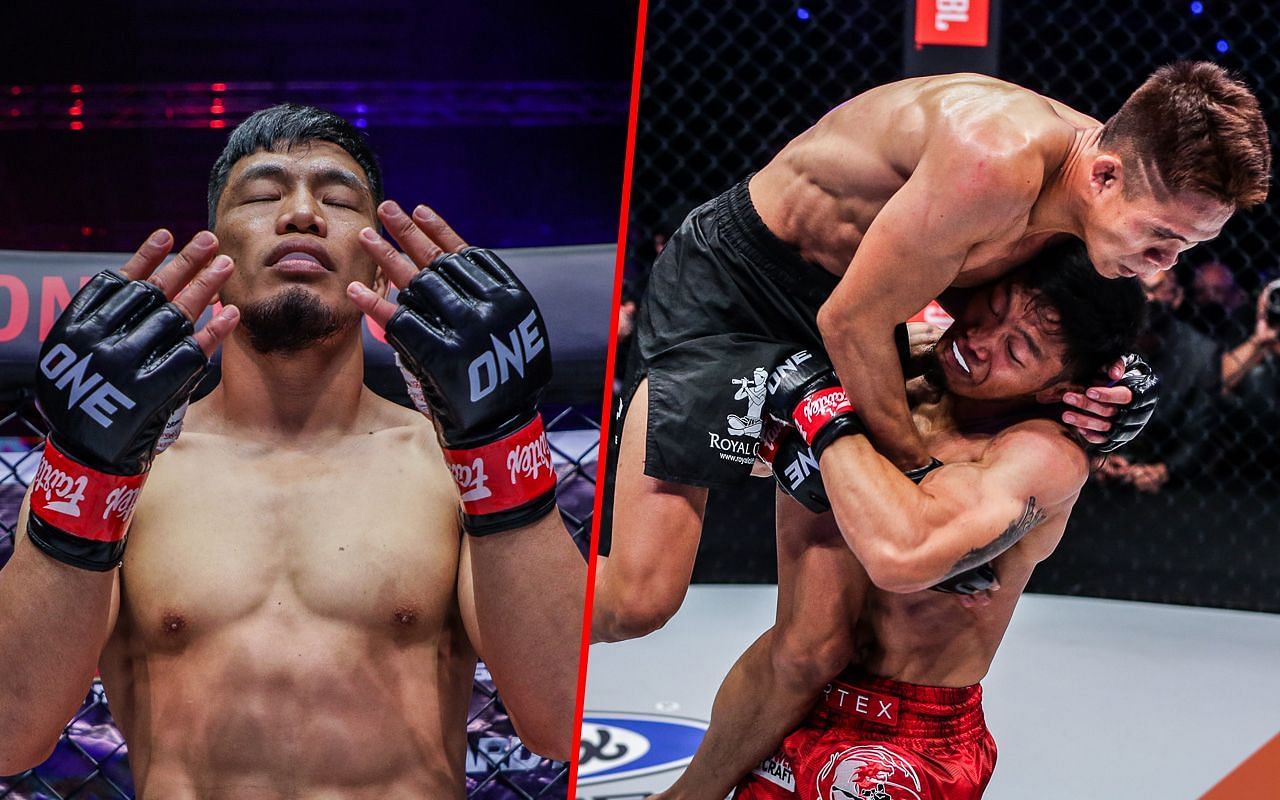 Lito Adiwang (left) and Adiwang fighting Jeremy Miado (right) | Image credits: ONE Championship