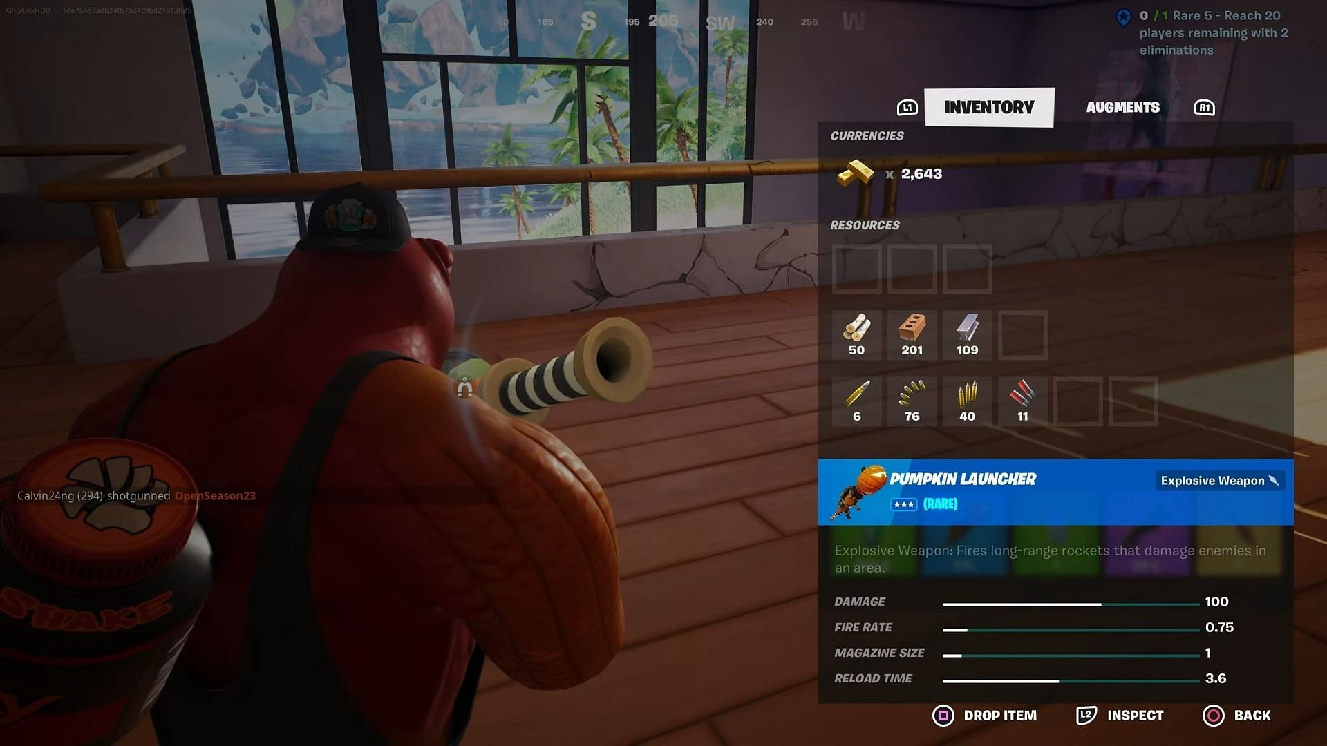 Rare Pumpkin Launcher stats in-game. (Image via Epic Games)