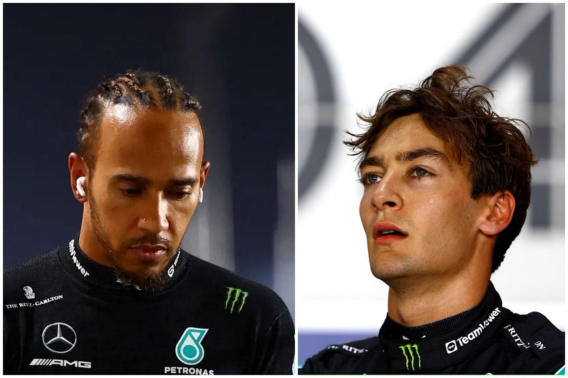 Lewis Hamilton (L) and George Russell (R) (Collage via Sportskeeda)