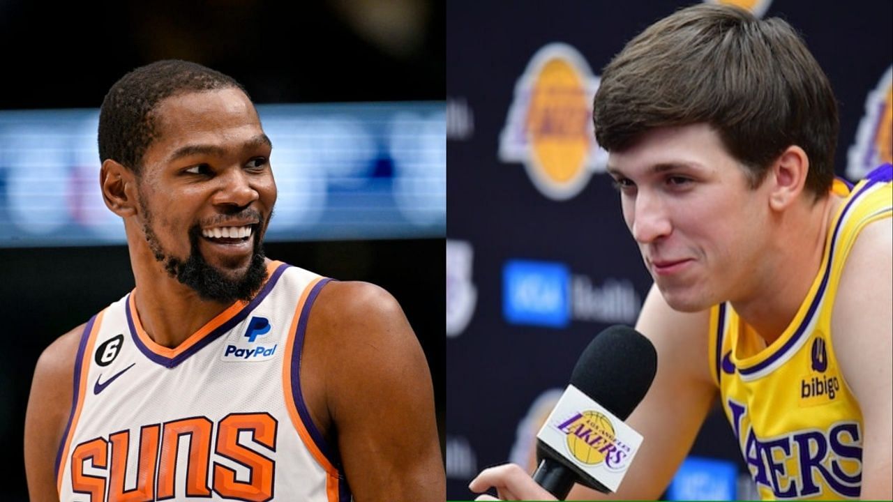 Kevin Durant  (L) and Austin Reaves (R)
