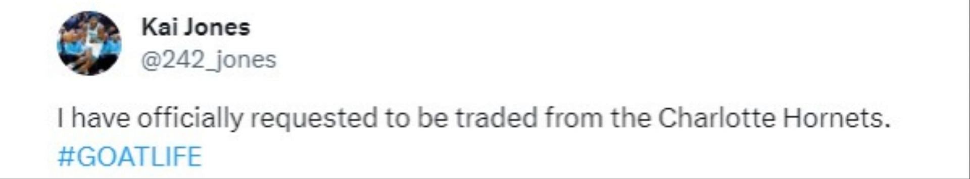 Jones publicly requesting a trade
