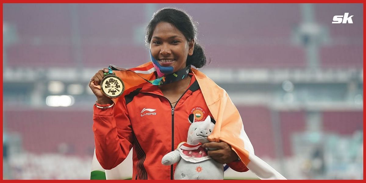 Heptathlete Swapna Barmna with the 2018 Asian Games gold medal.