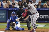 Arizona Diamondbacks' Lourdes Gurriel Jr. hits a solo home run during the sixth inning at a baseball NL Division Series against the Los Angeles Dodgers, in Los Angeles