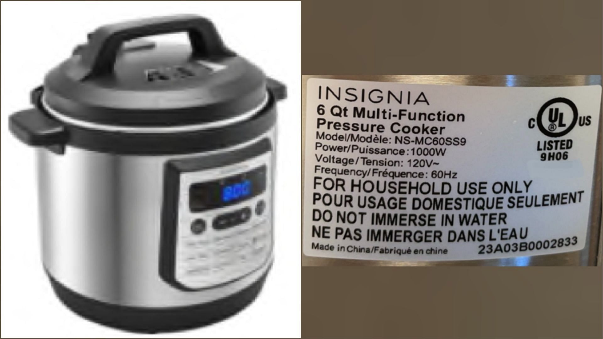 RECALL: Insignia pressure cooker 
