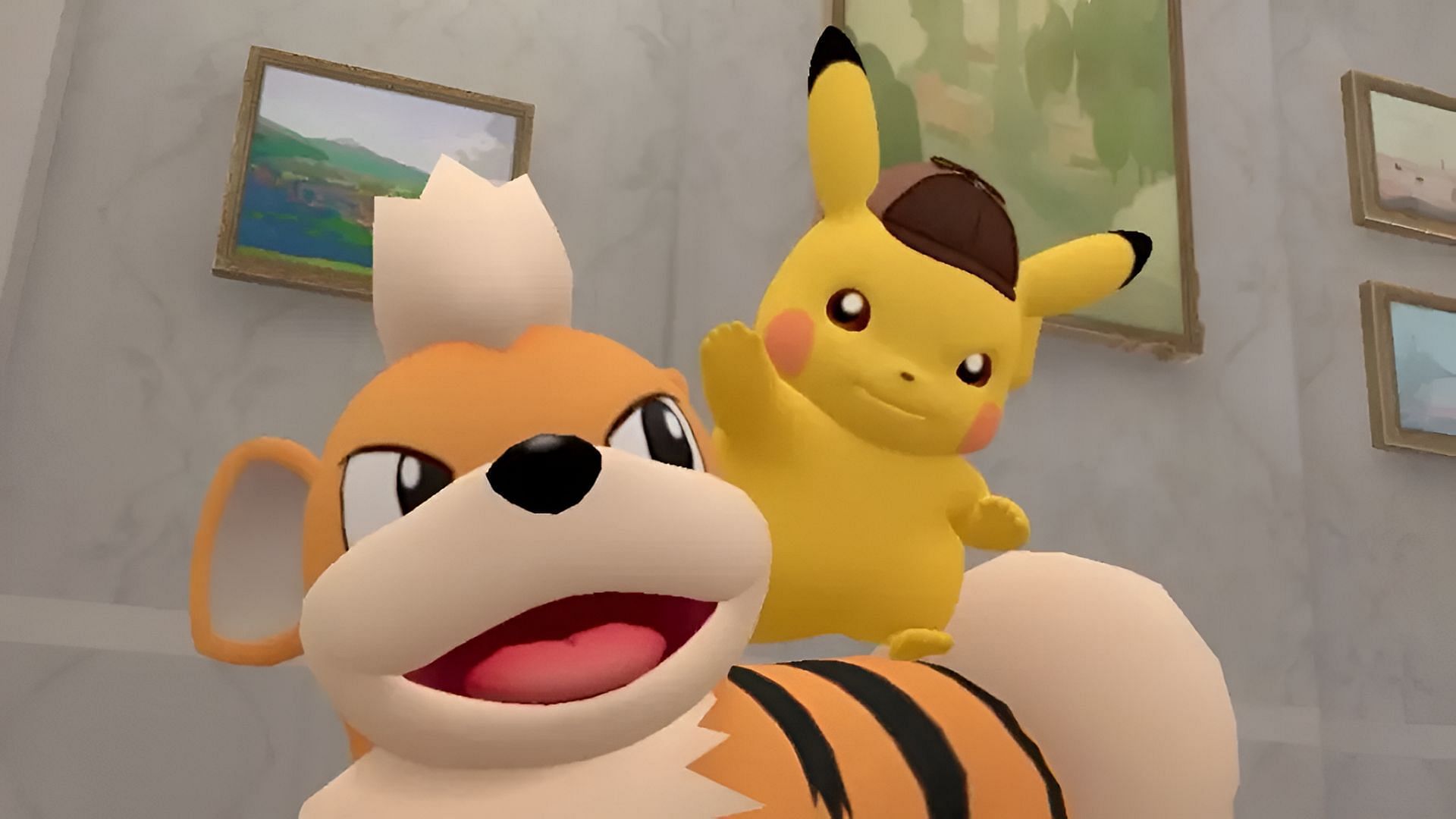 Detective Pikachu rides atop a Growlithe in Detective Pikachu Returns.