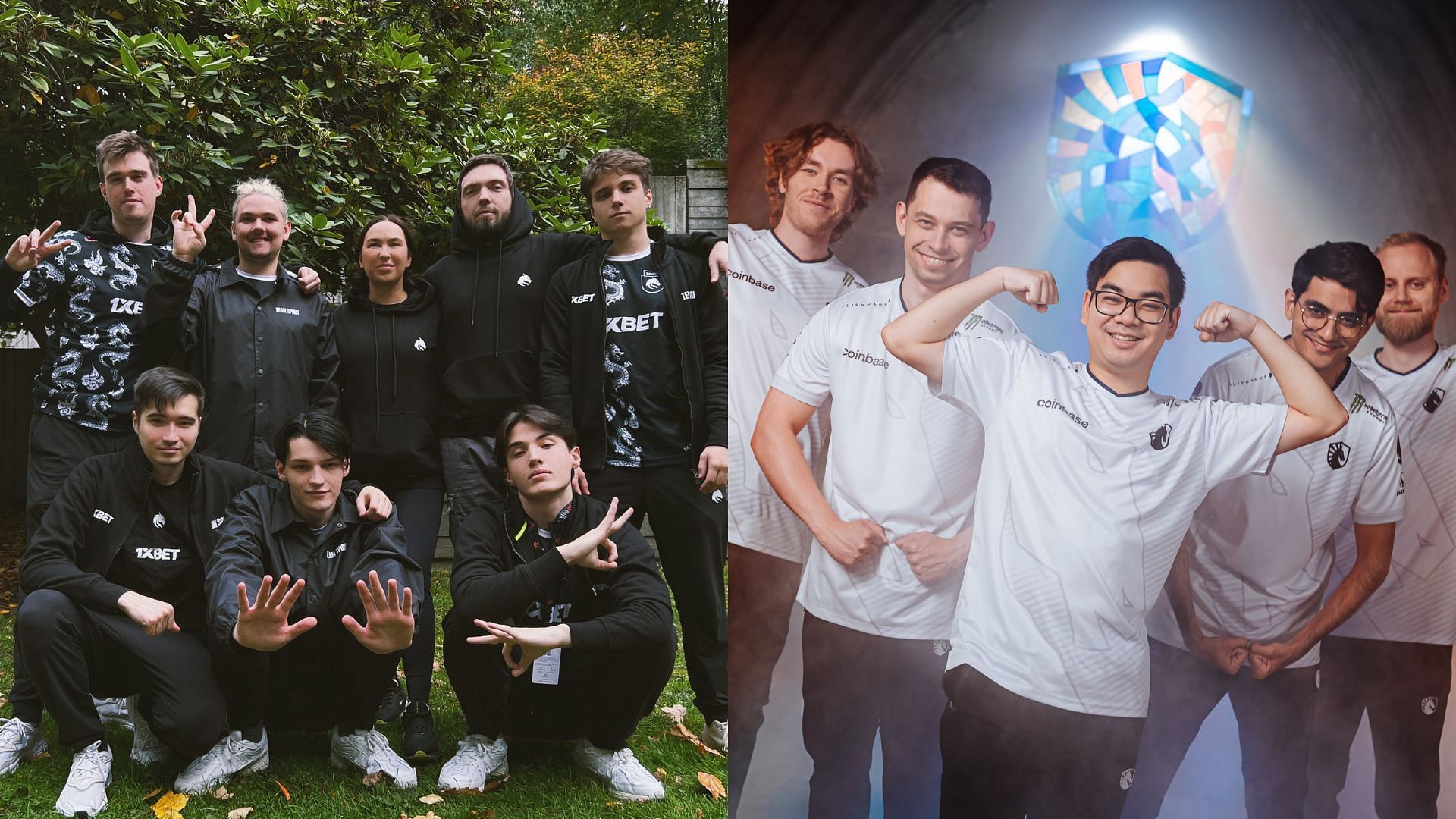 Team Spirit with their staff and Team Liquid (Image via Team Spirit and Team Liquid/Twitter)