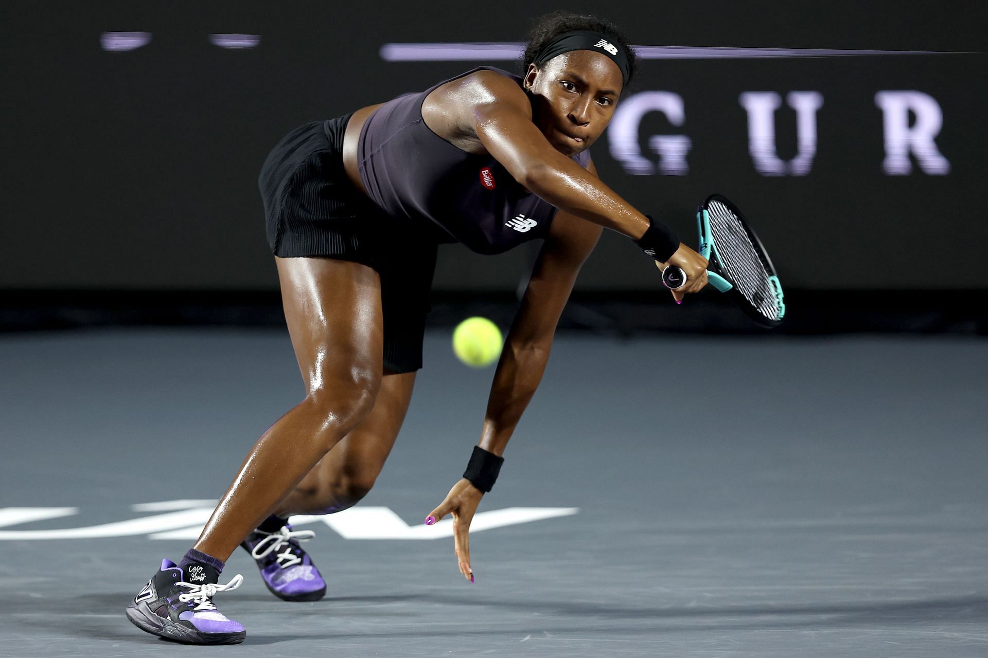 Coco Gauff in action at the 2023 WTA Finals