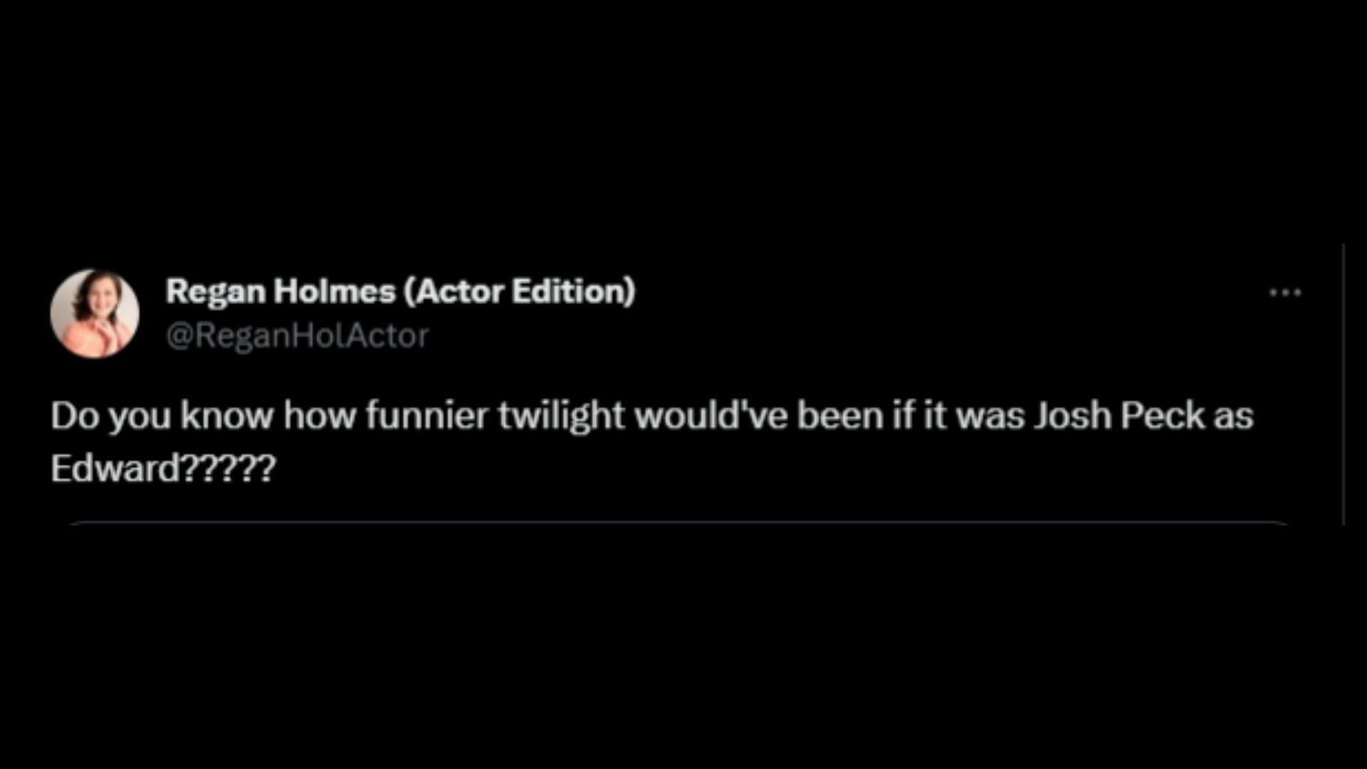 Screenshot of an X user remarking on Peck&#039;s revelation about auditioning for the role of Edward Cullen in Twilight. (Photo via @PopCrave/X)