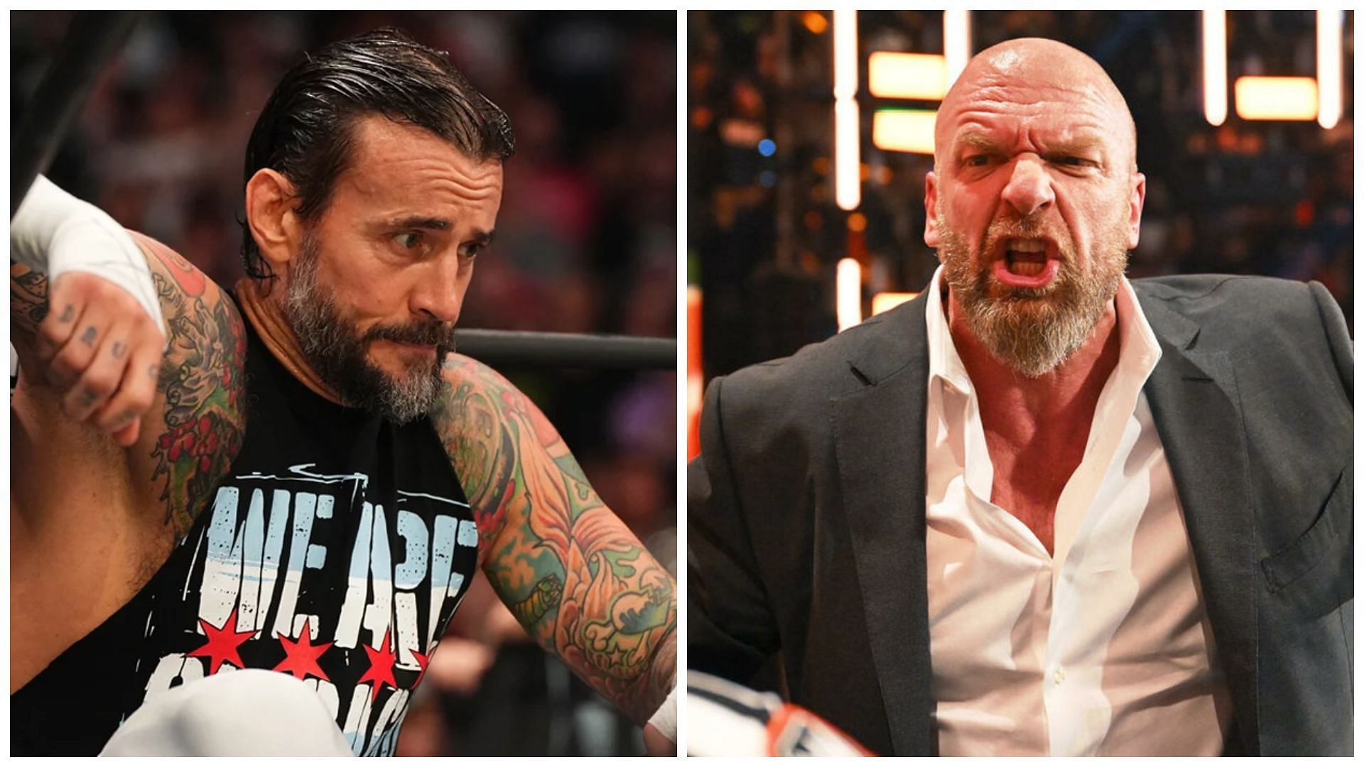 CM Punk (left); Triple H (right).