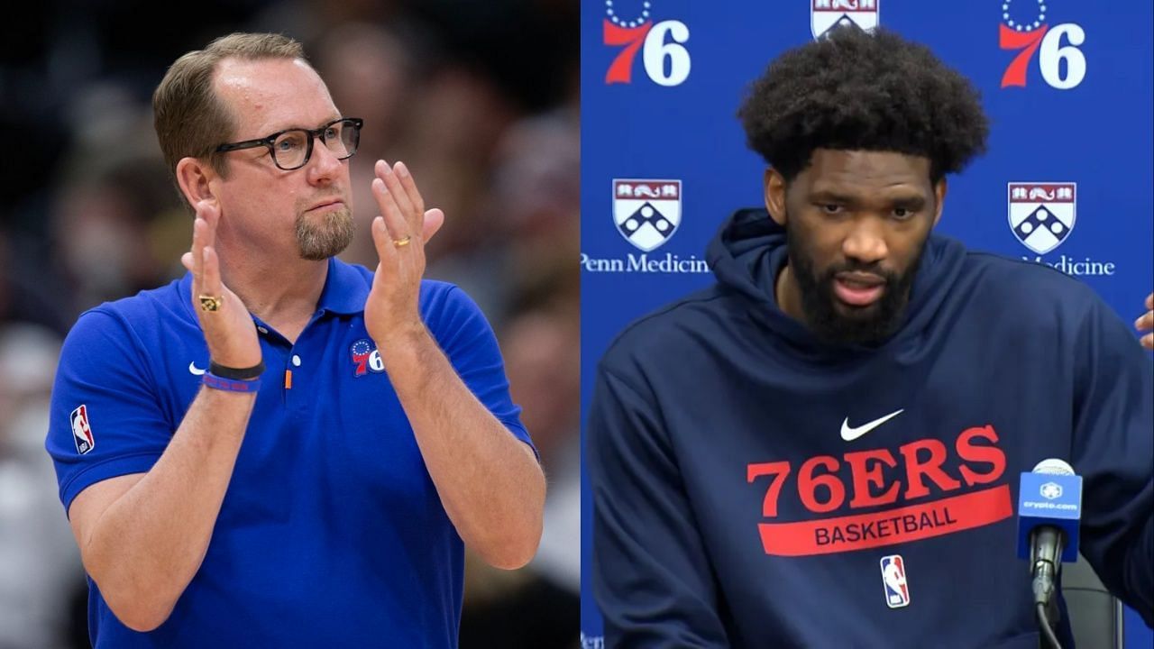 Nick Nurse (L) and Joel Embiid (R)