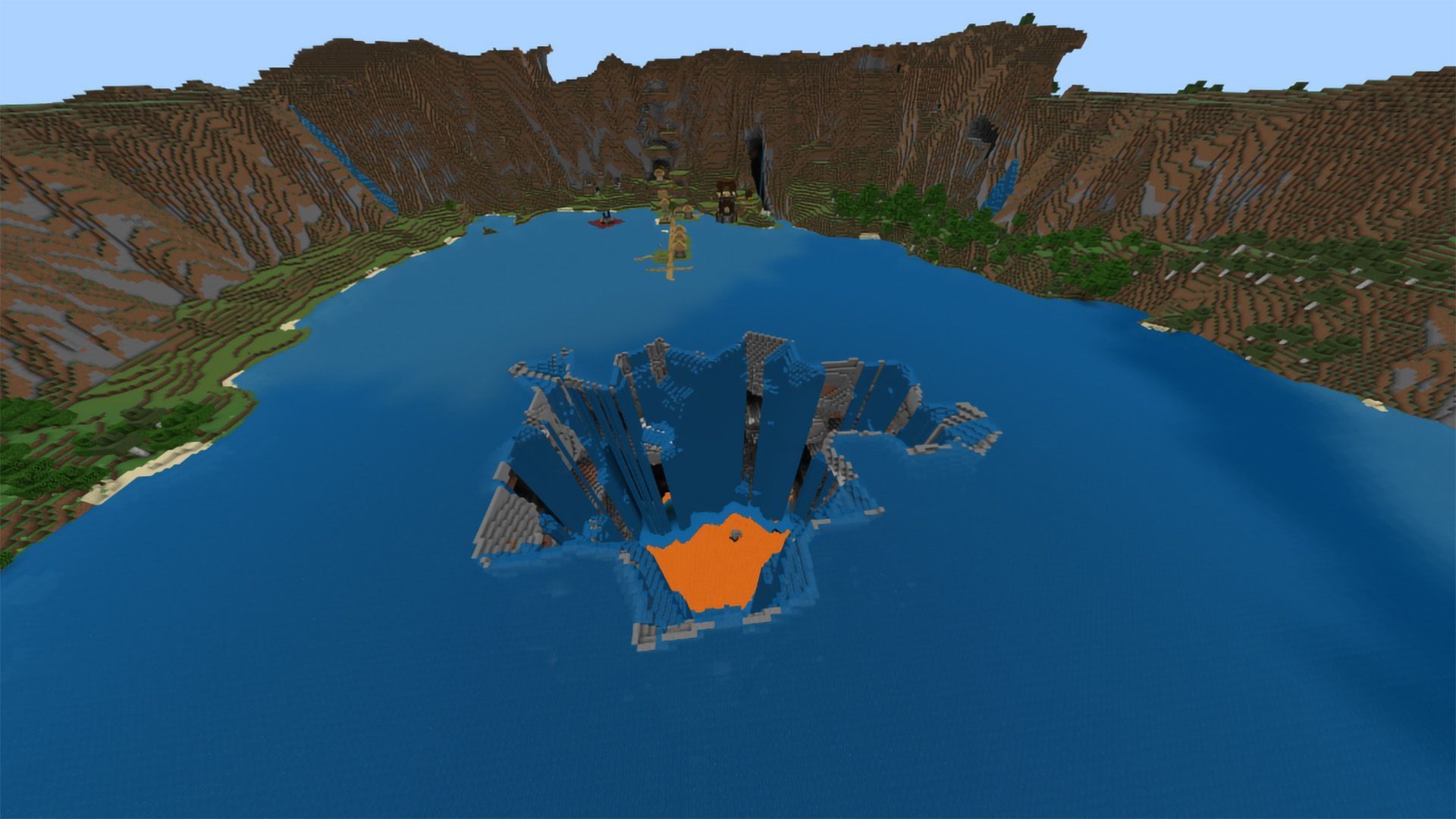 Meadows overlooking the massive sinkhole (Image via Mojang)