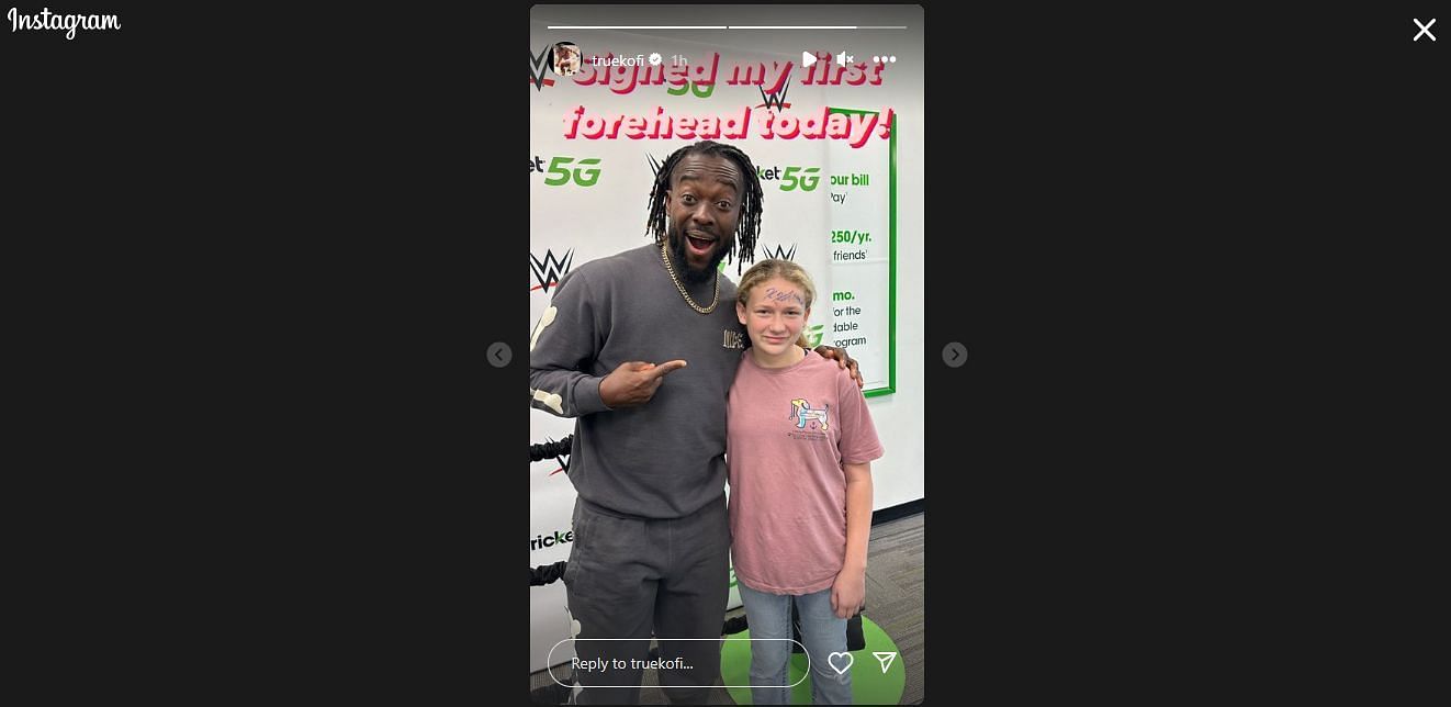 Screengrab of Kofi Kingston's Instagram story