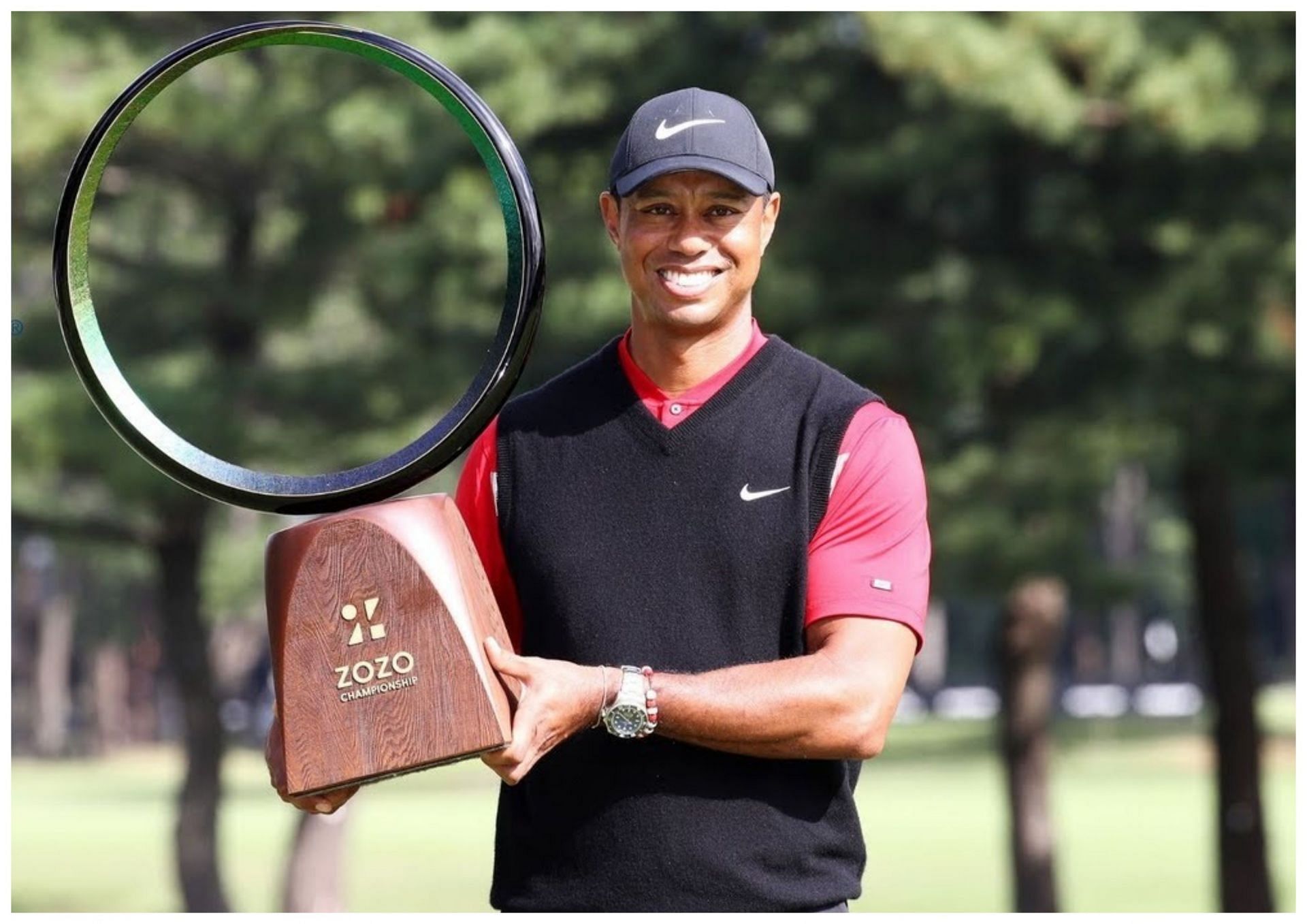 Tiger Woods poses with the trophy after winning the 2019 Zozo Championship (Image via PGA Tour)