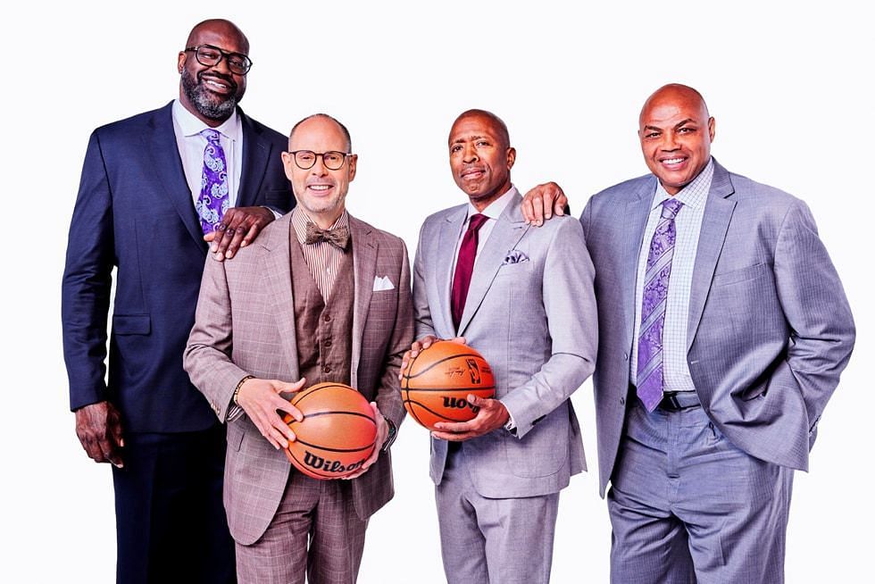 Shaquille O&#039;Neal, Ernie Johnson, Kenny Smith and Charles Barkley