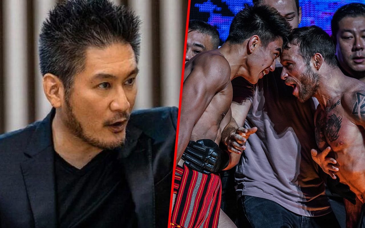 Chatri Sityodtong (left) and the face-off between Joshua Pacio and Jarred Brooks (right)