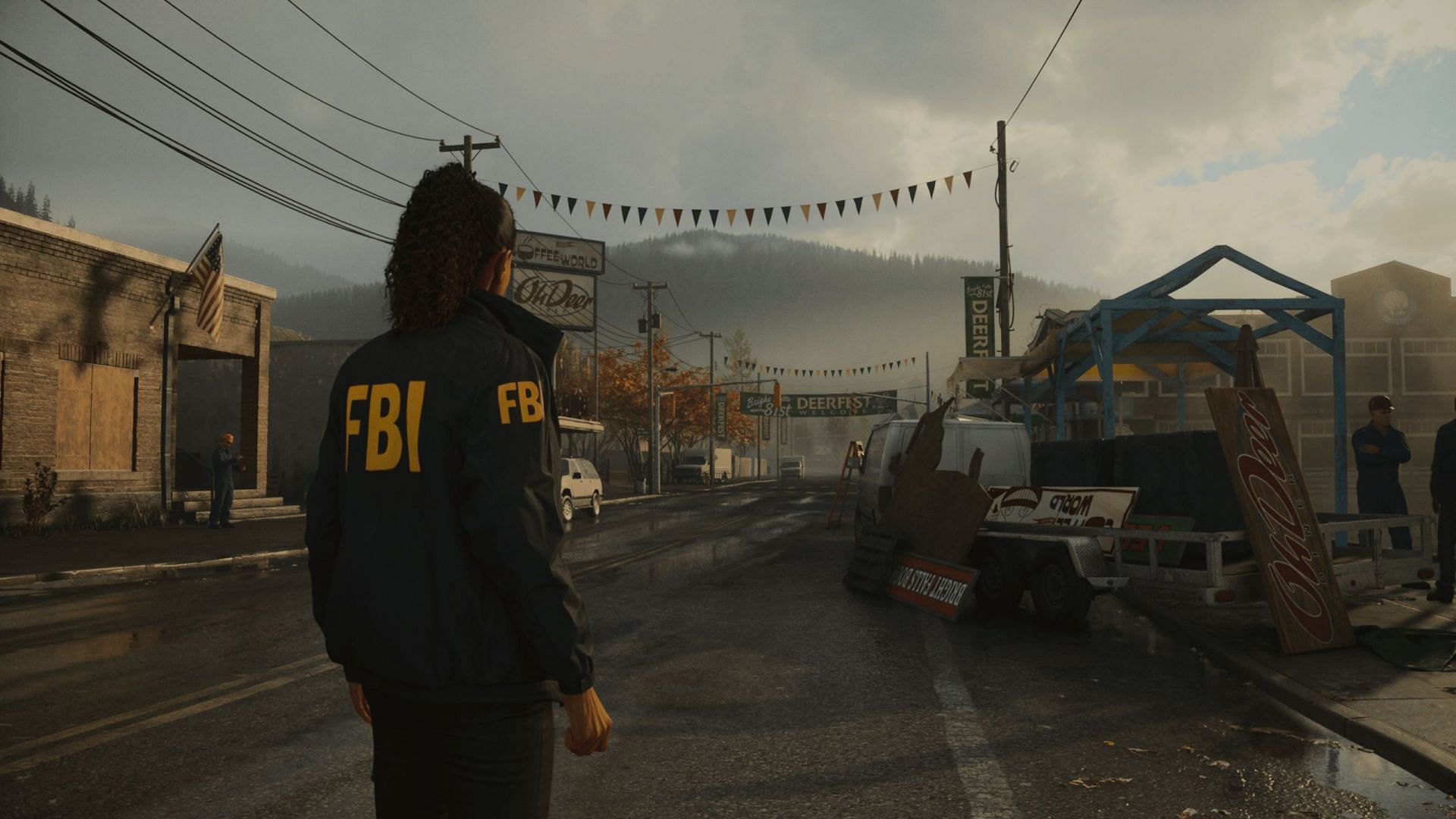 Explore the town of Bright Falls as Saga and meet the locals (Screenshot via Alan Wake 2)