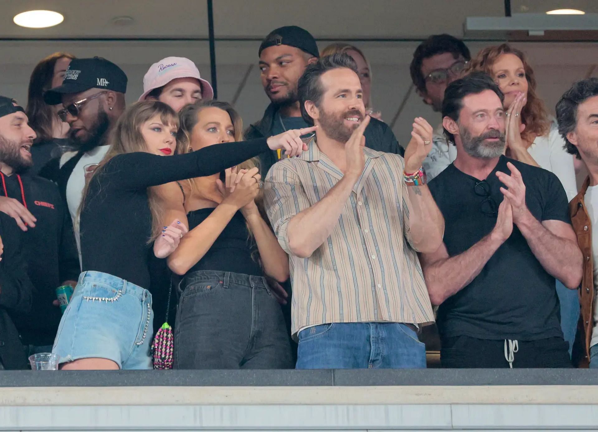 Taylor Swift at a game with Ryan Reynolds and Hugh Jackman (Image via New York Post)