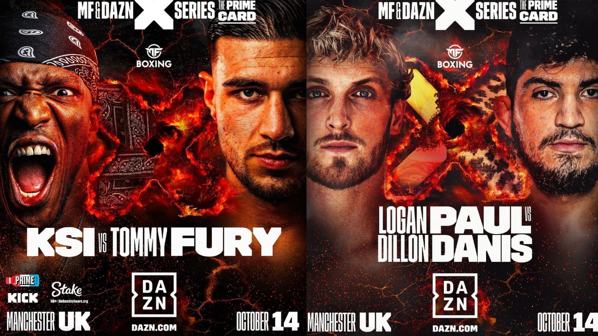 KSI vs. Tommy Fury (left), Logan Paul vs. Dillon Danis (right) [Images courtesy of @ksi &amp; @loganpaul on Instagram]