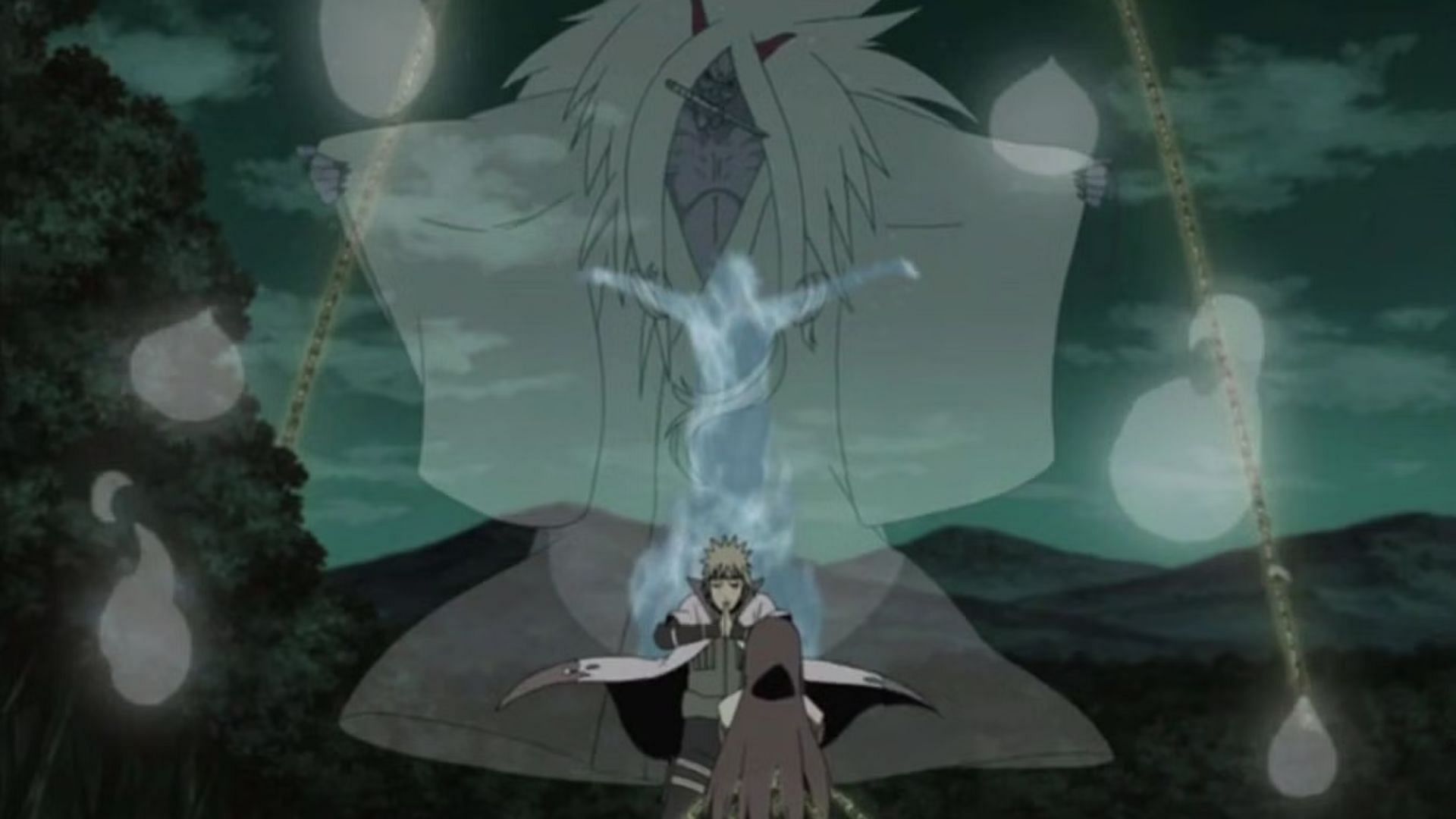 Minato Namikaze performing reaper death seal while nine tails attack (Image via Studio Pierrot)