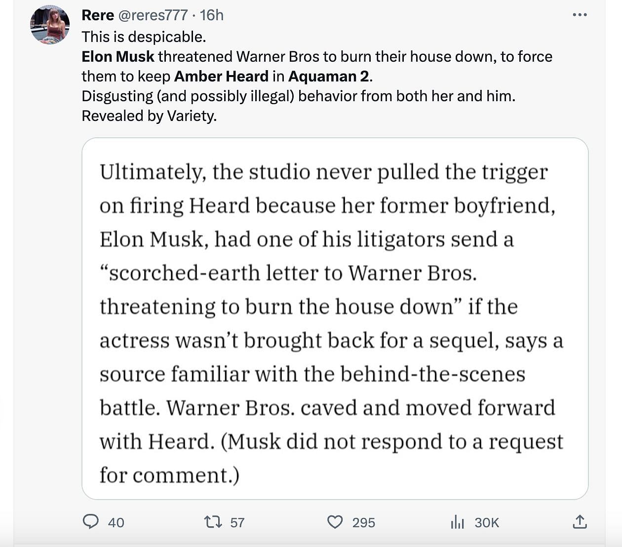 Social media users share hilarious responses as Musk allegedly saved Amber Heard&#039;s role in Aquaman 2: Reactions explored. (Image via Twitter)