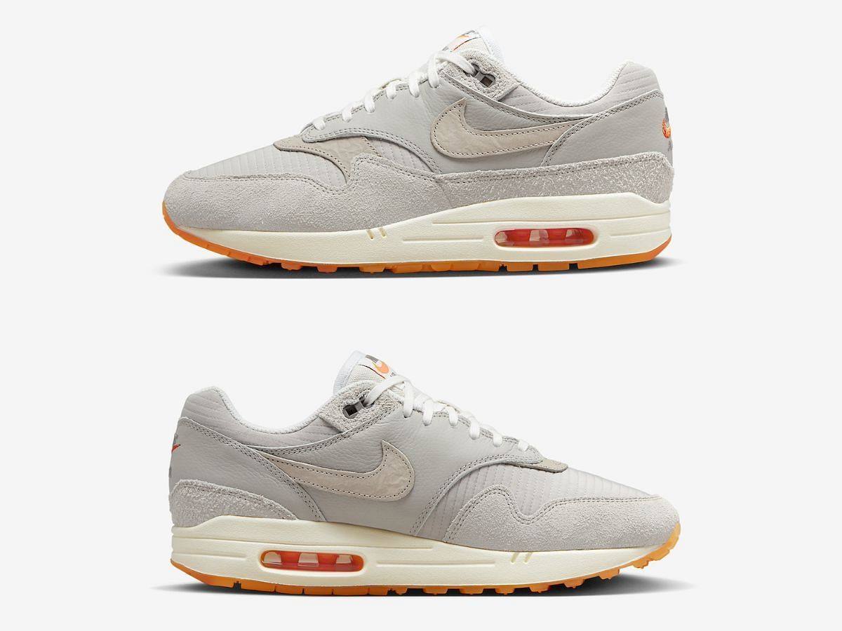 Nike Air Max 1 &ldquo;Light Iron Ore&rdquo; sneakers close look (Image via SBD)