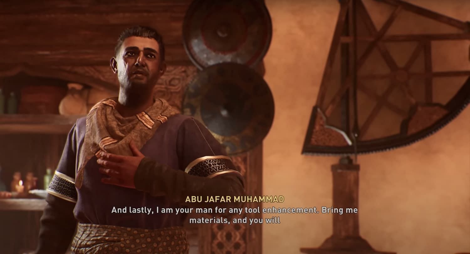 Abu Jafar will upgrade your throwing knives in Assassin&#039;s Creed Mirage (Image via Ubisoft and theRadBrad on YouTube)