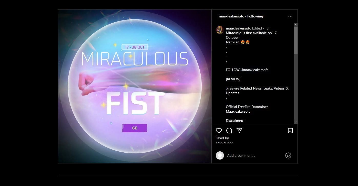 The upcoming Miraculous Fist event has been leaked. (Image via @maaxleakersofc)