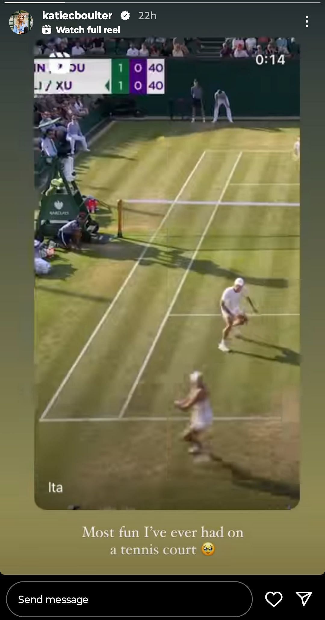 Katie Boulter remembers partnering with Alex De Minaur at Wimbledon
