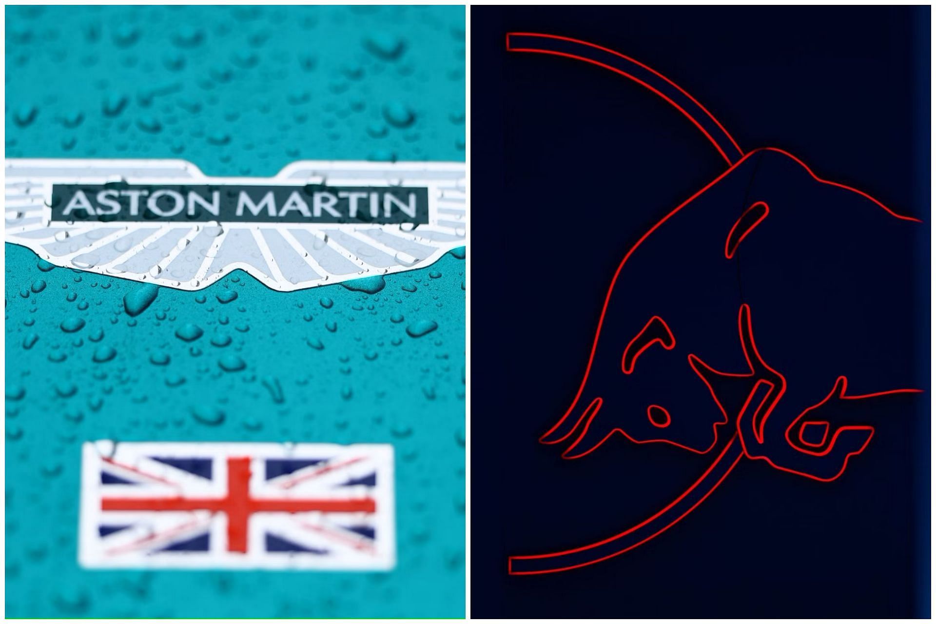 Aston Martin logo (L) and Red Bull Logo (R) (Collage via Sportskeeda)