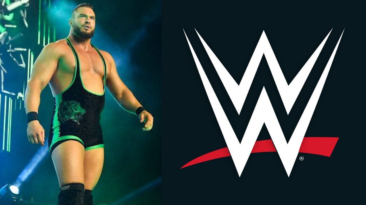 AEW star Wardlow (left) and WWE logo (right)
