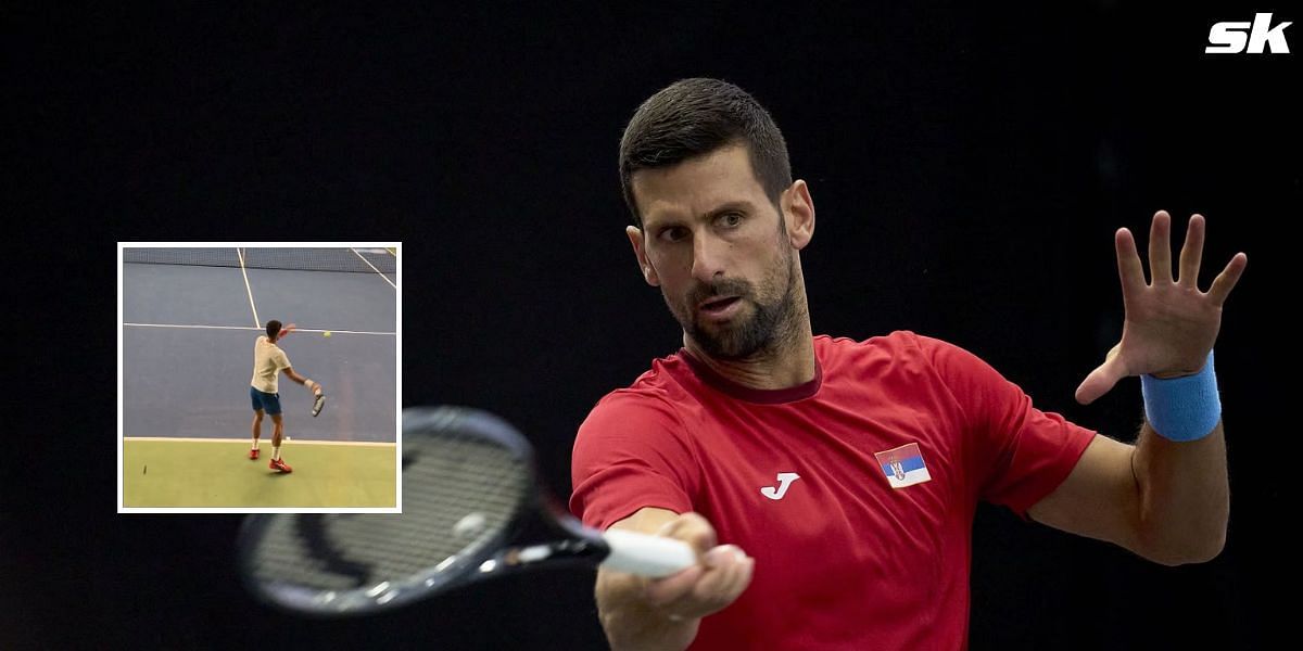 Novak Djokovic trains ahead of Paris Masters (inset)