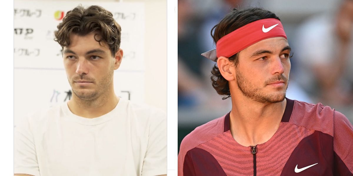 Taylor Fritz wears t-shirt inside out at a presser