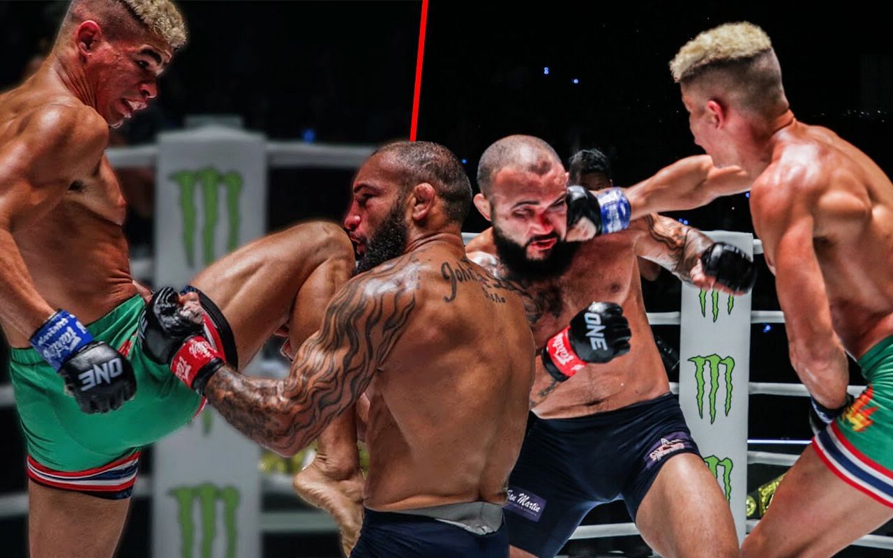 Fabricio Andrade fighting John Lineker (left and right photos) | Image credit: ONE Championship