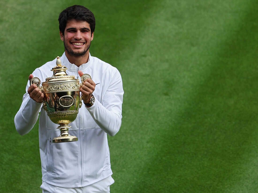 Carlos Alcaraz is all smiles after winning his second Major title at Wimbledon