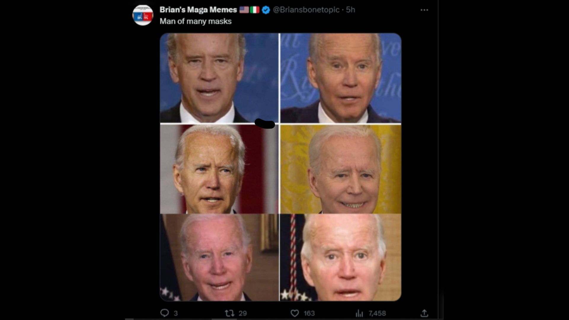 Screenshot of an X user remarking on Biden&#039;s chin while speaking to reporters aboard Air Force One. (Photo via @ChuckCallesto/X)