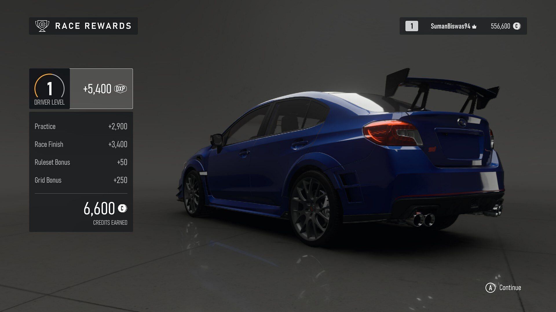 The 2019 Subaru STI carried me through most of the early-game races (Image via Forza Motorsport)
