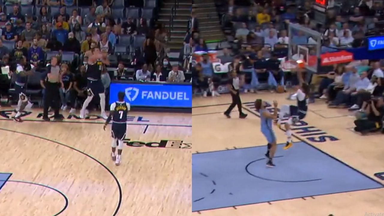 Nikola Jokic makes an alley-oop pass to Aaron Gordon.