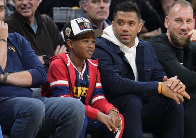 IN PHOTOS: Russell Wilson and son Win attend Nuggets-Jazz NBA game after Broncos' stunning 24-9 win over Chiefs