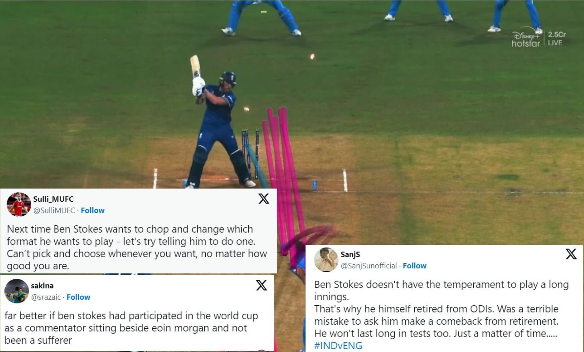 "Far better if Ben Stokes had participated in the World Cup as a commentator" - Twitter slams England all-rounder for 10-ball duck against India