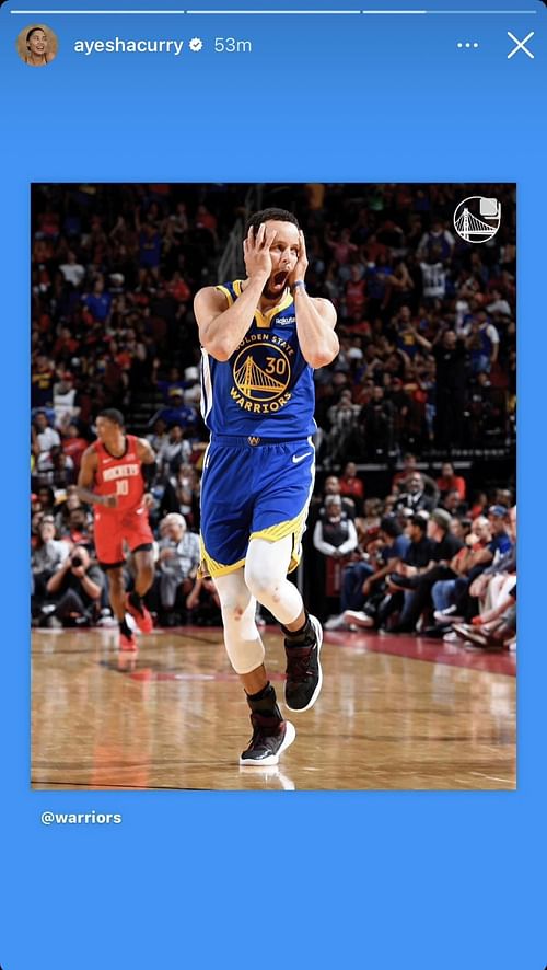 Ayesha Curry posts a picture of Steph in her Instagram story after the Warriors beat the Rockets