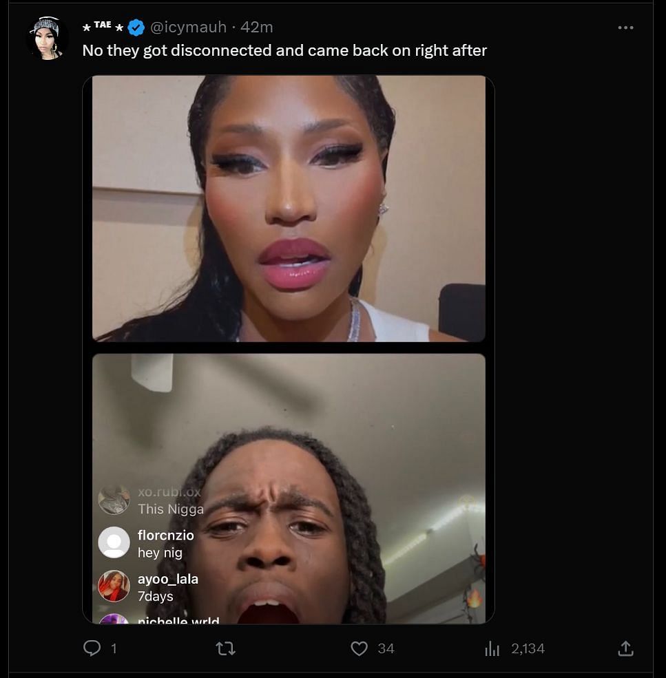 X user @icymauh claims the celebrities reconnected on Instagram Live later that day (Image via X)