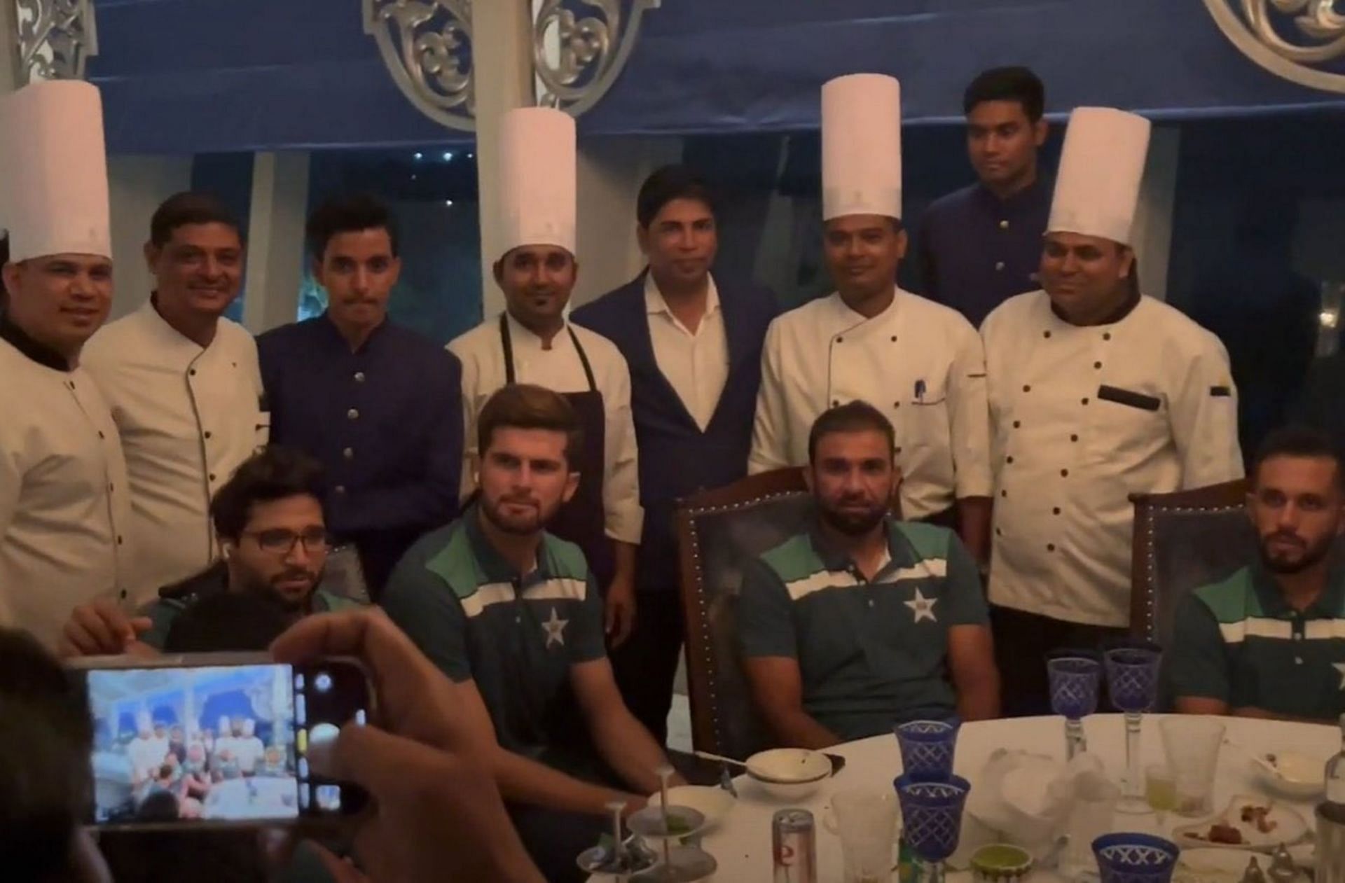 Shaheen Afridi and other Pakistan players enjoying a meal in Hyderabad. 