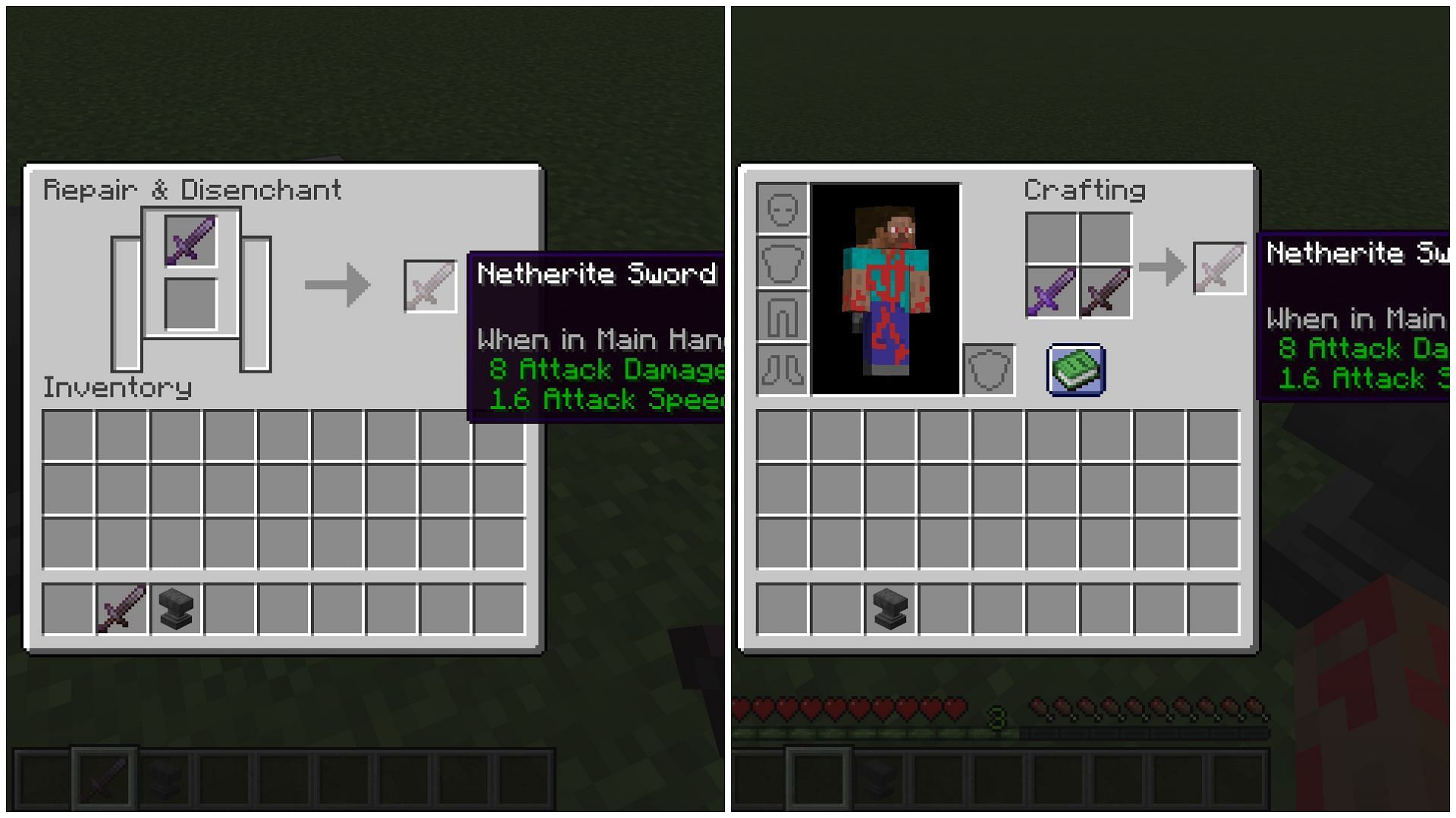 Grindstones and crafting slots can disenchant weapons in the game. (Image via Mojang)