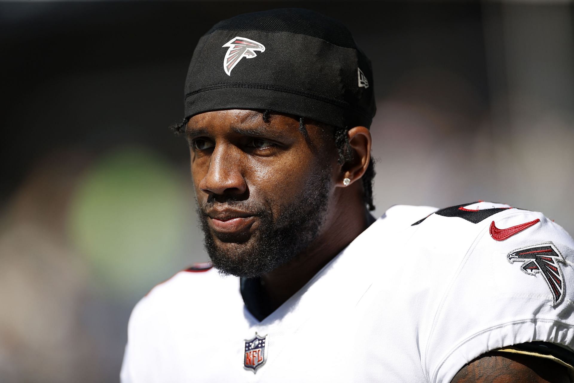 Casey Hayward #29 of the Atlanta Falcons looks on before the game against the Seattle Seahawks at Lumen Field on September 25, 2022, in Seattle, Washington.