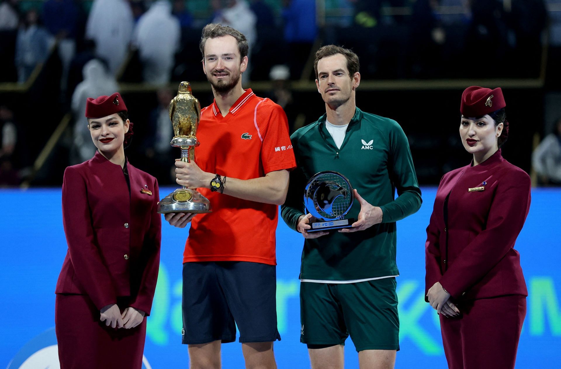 Andy Murray poses as the runner-up at the 2023 Qatar ExxonMobil Open