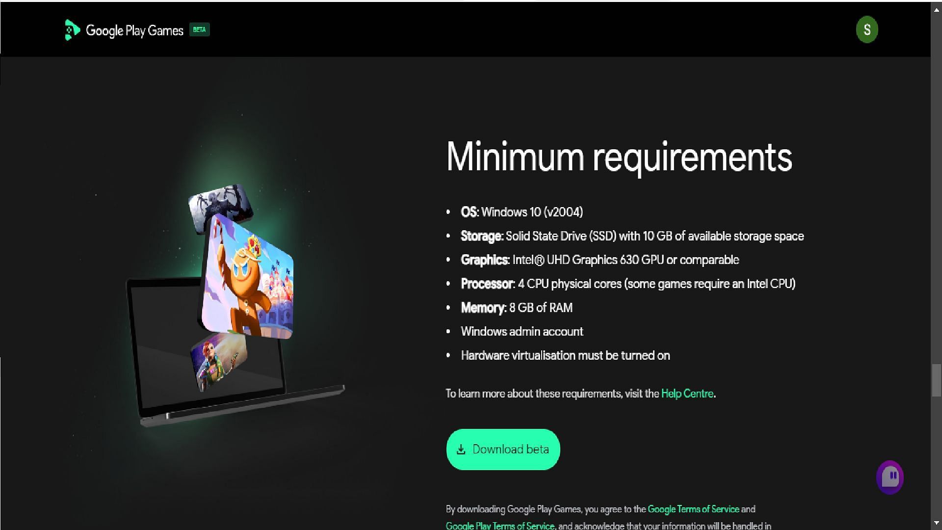 Here are the minimum requirements to download Google Play Games on PC (Image via Google)