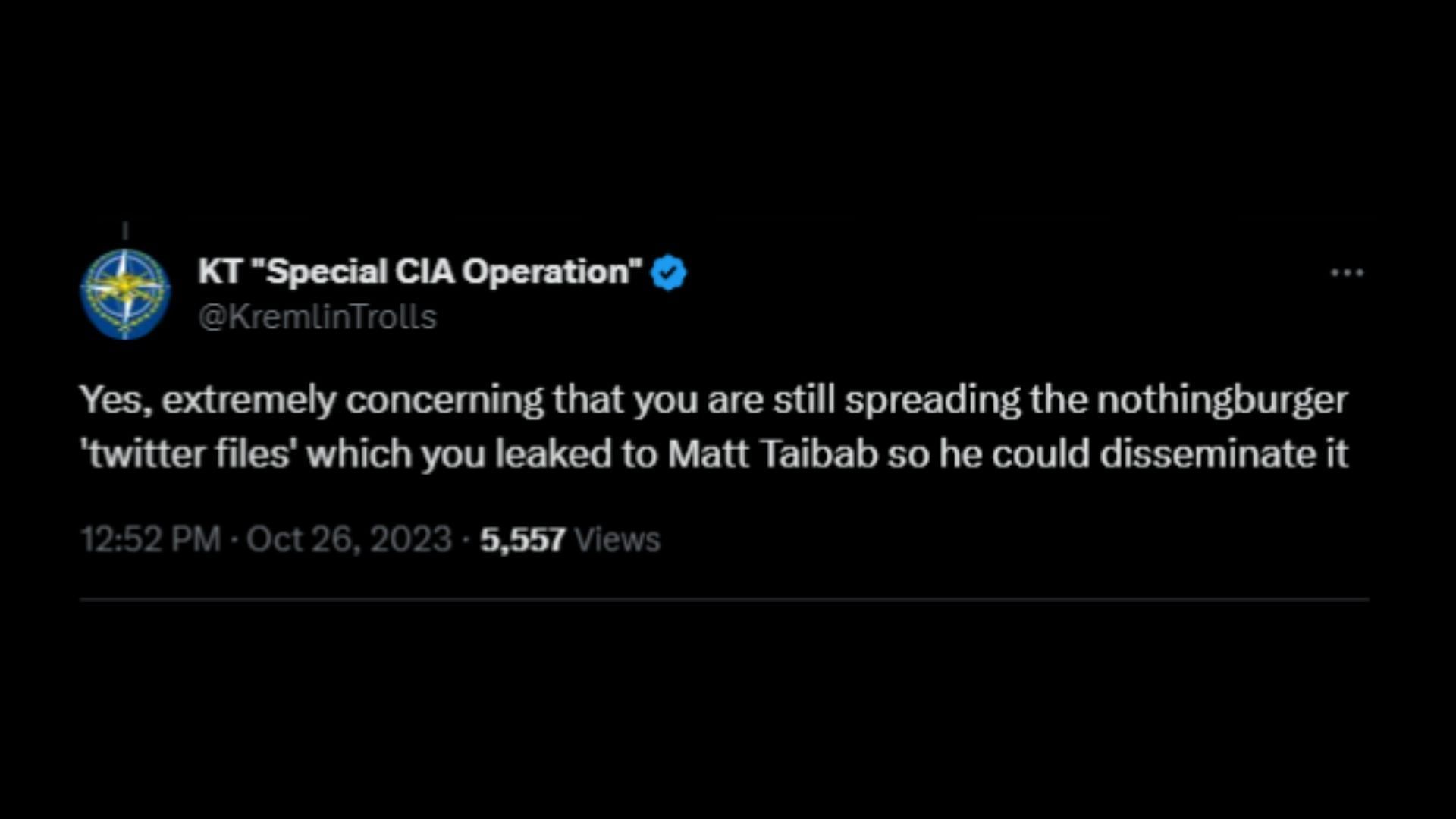 Screenshot of an X user remarking on Elon Musk&#039;s response to Johnson&#039;s claims about Twitter being a subsidiary of the FBI. (Photo via @ElonMusk/X)